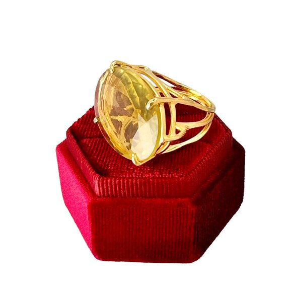 Bounkit Large Cocktail Ring Sz. 8 Oval Lemon Quartz Statement Art Deco Gemstone - Picture 2 of 14